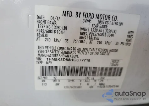 2017 Ford Explorer Xlt from USA, damaged, VIN 1FM5K8D88HGC77718